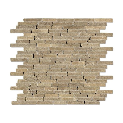 Noce Travertine Tumbled Random Strip Mosaic Tile