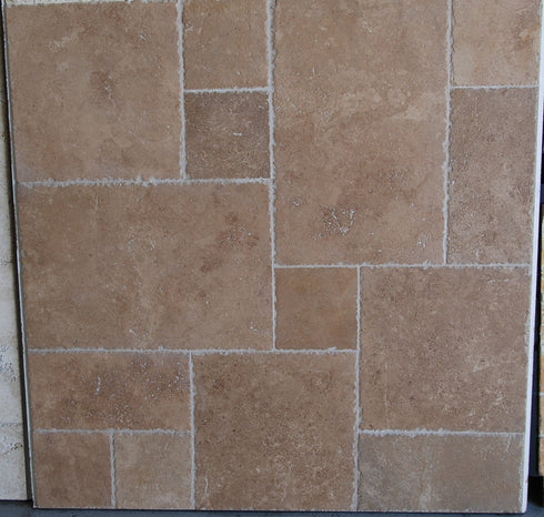 Noce Travertine Brushed & Chiseled Versailles Floor Tile