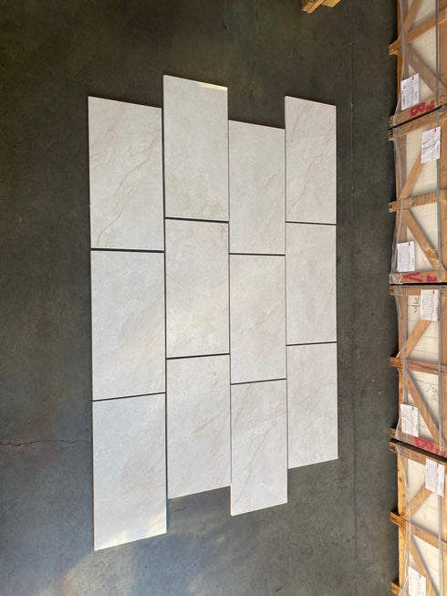 Noble White Cream Polished Wall and Floor Tile 18x36"