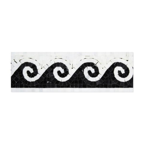 Oriental White Wave Border w/ Black Dots 3 7/8x12"