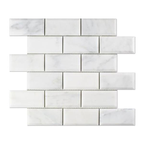 Oriental White Beveled Brick Mosaic Tile 2x4"