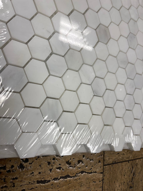 Oriental White Hexagon Mosaic Tile 1x1"