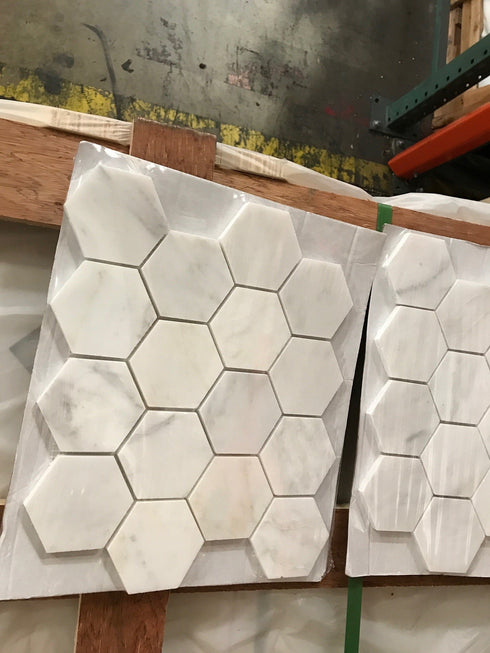 Oriental White Hexagon Mosaic Tile 3x3"