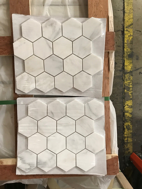 Oriental White Hexagon Mosaic Tile 3x3"