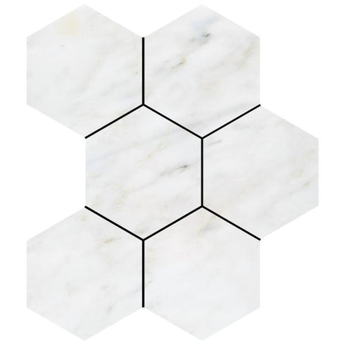 Oriental White Hexagon Mosaic Tile 5x5"