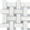 Calacatta Bella Basketweave Mosaic w/ Blue Dots (LARGE) Polished