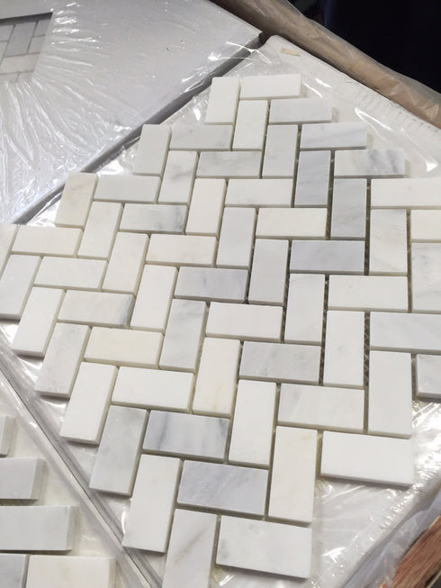 Oriental White Herringbone Mosaic Tile 1x2"