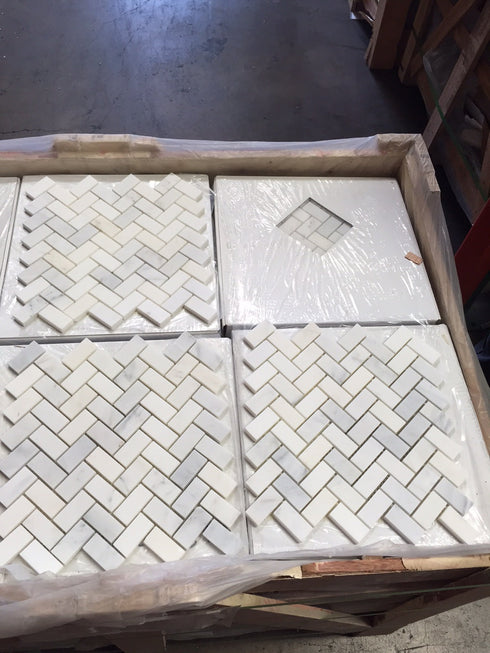 Oriental White Herringbone Mosaic Tile 1x2"