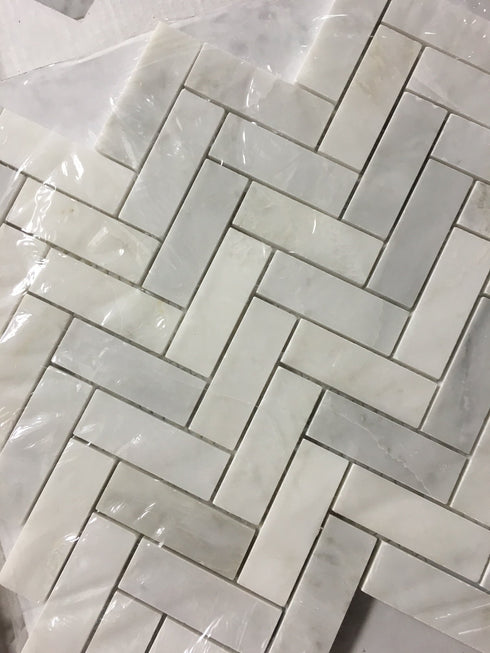 Oriental White Herringbone Mosaic Tile 1x3"