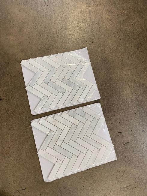 Oriental White Herringbone Mosaic Tile 1x4"