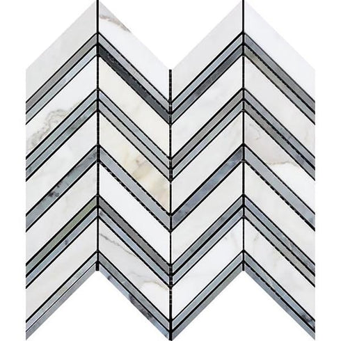 Oriental White Chevron w/Blue - Gray Mosaic - Large