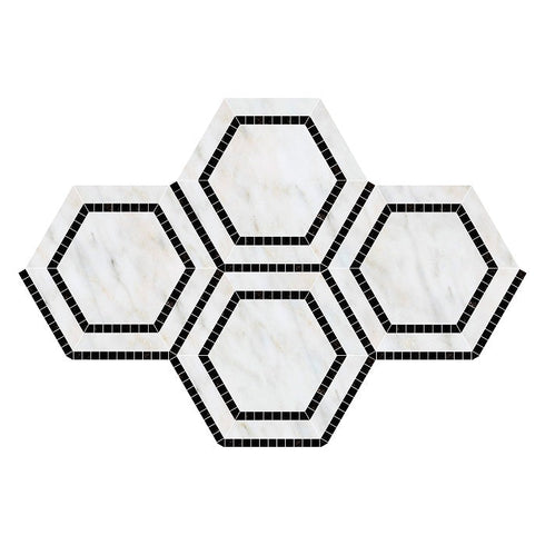 Calacatta Bella 5" x 5" Hexagon Combination (w/Black) Polished