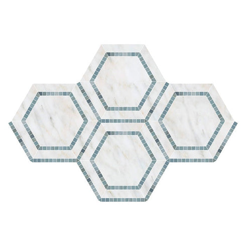 Calacatta Bella 5" x 5" Hexagon Combination w/ Blue-Gray Polished