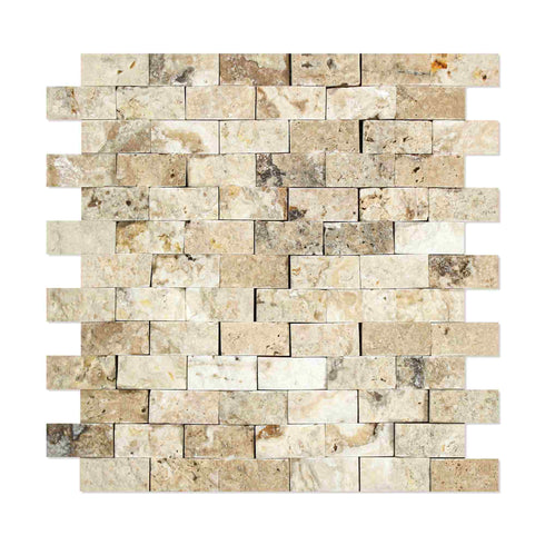 Philadelphia Travertine Split Faced Brick Mosaic Tile 1x2"