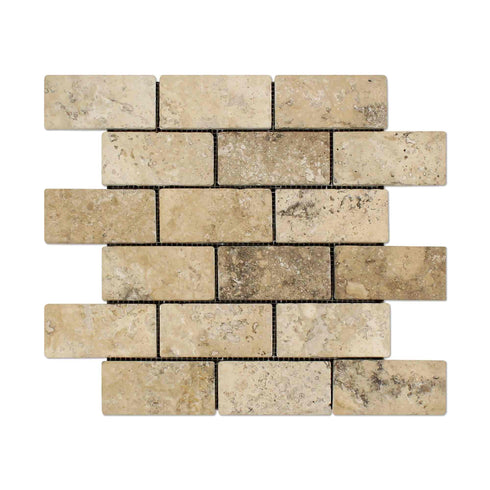 Philadelphia Travertine Tumbled Brick Mosaic Tile 2x4"