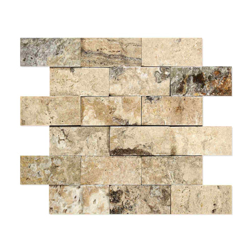 Philadelphia Travertine Split Faced Brick Mosaic Tile 2x4"
