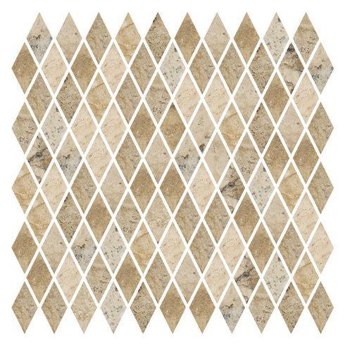 Philadelphia Travertine Tumbled Diamond Mosaic Tile 1x2"