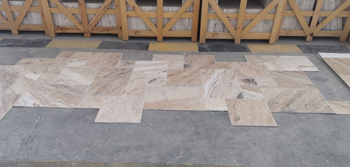Philadelphia Travertine Brushed & Chiseled Versailles Floor Tile