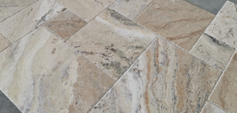 Philadelphia Travertine Brushed & Chiseled Versailles Floor Tile
