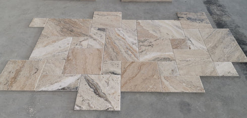 Philadelphia Travertine Brushed & Chiseled Versailles Floor Tile