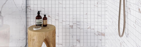 Porcelain Mosaic Calacatta (Square) Bronze Satin Matte Backsplash Tile 2"x2"