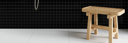 Porcelain Mosaic Full Black (Square) Satin Matte Backsplash Tile 2"x2"