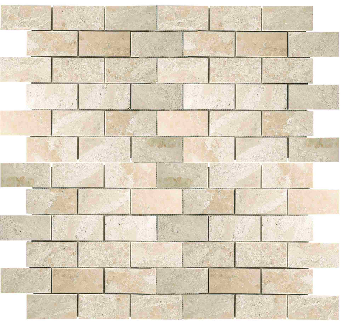 Queen Beige Polished Brick Mosaic Tile 1x2" - floortileshop