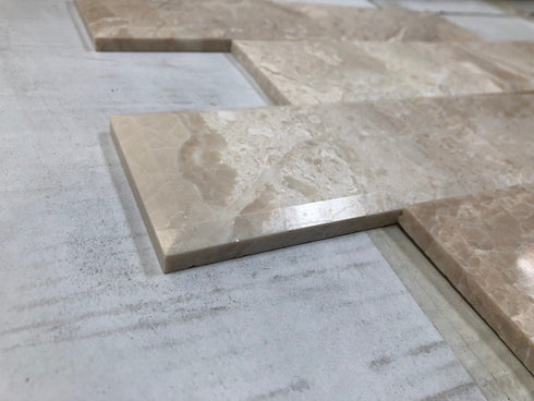 Queen Beige Polished Deep Beveled Wall Tile 3x6"