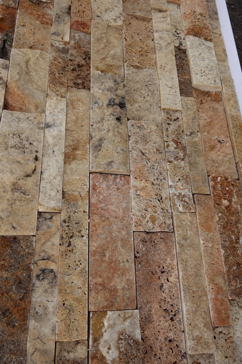 Scabos Travertine Split Faced Ledger Wall Tile 6x24"
