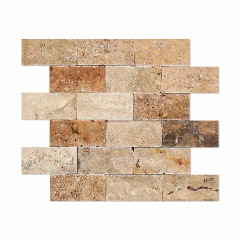 Scabos Travertine Split Faced Brick Mosaic Tile 2x4"