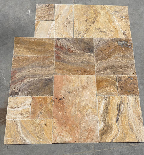 Scabos Travertine Brushed & Chiseled Versailles Floor Tile