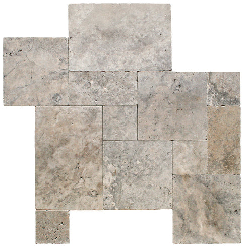 Silver Travertine Tumbled Exterior Pool Paver Versailles 1 1/4"