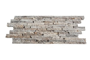 Silver Travertine Split Faced Mini Ledger Wall Tile 6x16"