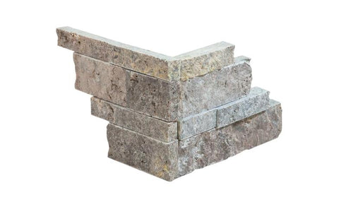 Silver Travertine Split Faced Ledger Corner