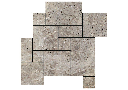 Silver Travertine Tumbled Mini Pattern Mosaic Tile 4 pcs.