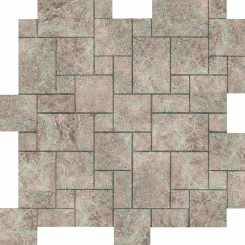 Silver Travertine Tumbled Mini Versailles Mosaic Tile
