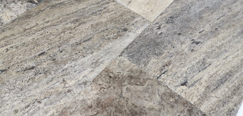 Silver Travertine Brushed & Chiseled Versailles Floor Tile