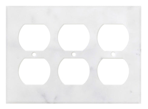 Carrara White Marble 4 1/2 x 6 1/3 Switch Plate 3-DUPLEX Wall Cover