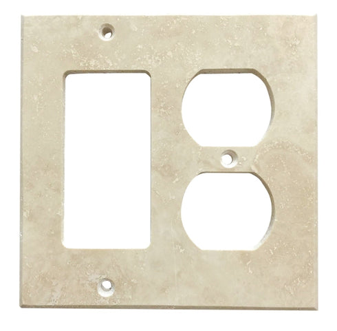 Ivory / Light Travertine Switch Plate 4 1/2 x 4 1/2 Honed ROCKER - DUPLEX Wall Cover