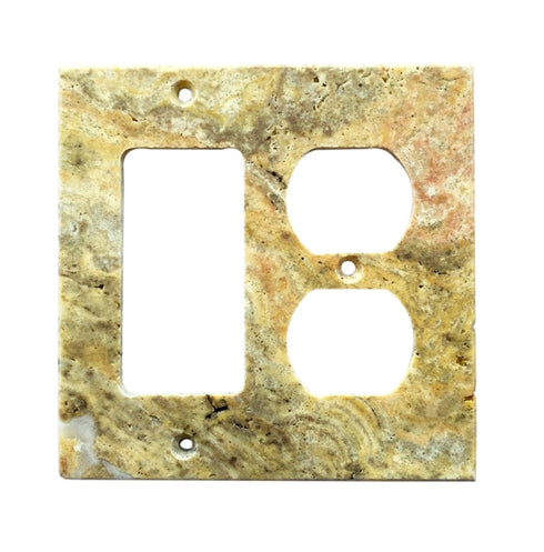 Scabos Travertine Switch Plate 4 1/2 x 4 1/2 Honed TOGGLE - DUPLEX Wall Cover