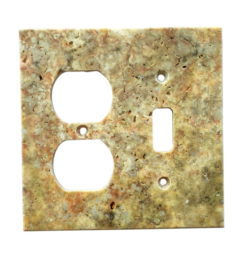 Scabos Travertine Switch Plate 4 1/2 x 4 1/2 Honed TOGGLE - ROCKER Wall Cover