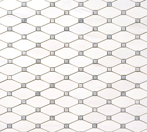 Bianco Dolomite Octave Polished w/Blue - Gray Dots Mosaic Tile