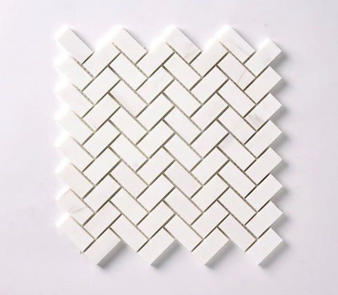 Bianco Dolomite Polished Herringbone Mosaic Tile 1"x2"