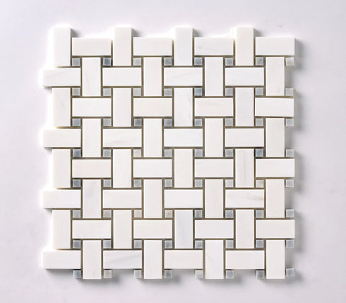 Bianco Dolomite Basketweave w/ Blue-Gray Dots Polished