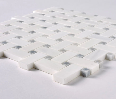Bianco Dolomite Basketweave w/ Blue-Gray Dots Polished