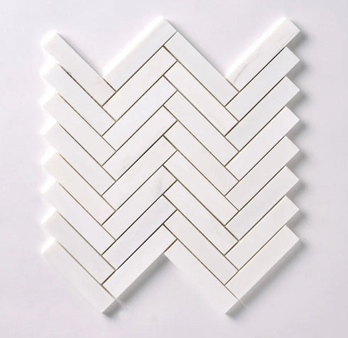 Bianco Dolomite Polished Herringbone Mosaic Tile 1"x4"