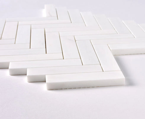 Bianco Dolomite Polished Herringbone Mosaic Tile 1"x4"