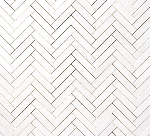 Bianco Dolomite Polished Herringbone Mosaic Tile 1"x4"