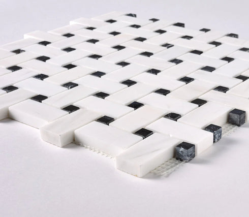 Bianco Dolomite Basketweave w/ Black Dots Polished