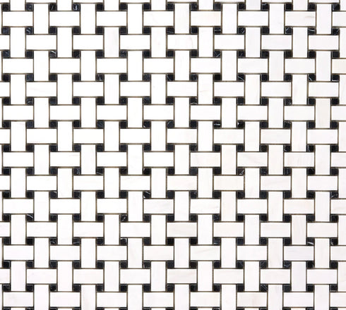 Bianco Dolomite Polished Octagon w/ Black Dots Mosaic Tile